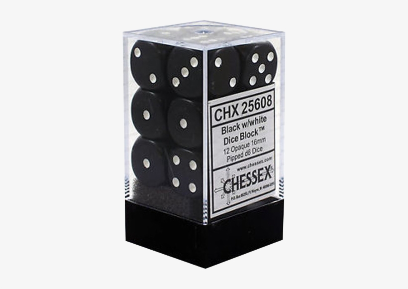 Chessex Black W/white Opaque 16mm D6 Dice Block - D6 Dice Cirrus 16mm Light Blue/white (12 Dice In Display), transparent png #3933196