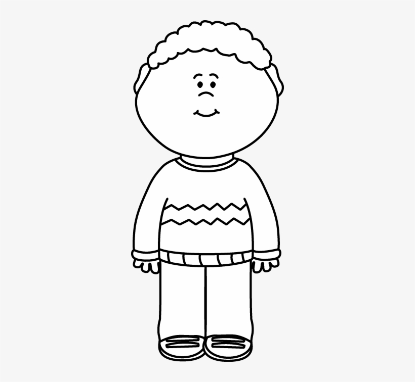Black And White Kid Wearing A Sweater Clip Art - Black And White Boy Clip Art, transparent png #3934293