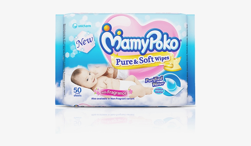 Mamypoko Pure & Soft Wipes Without Alcohol - Mamypoko Pure And Soft Wipes No Fragrance - 50 Wipes, transparent png #3936542