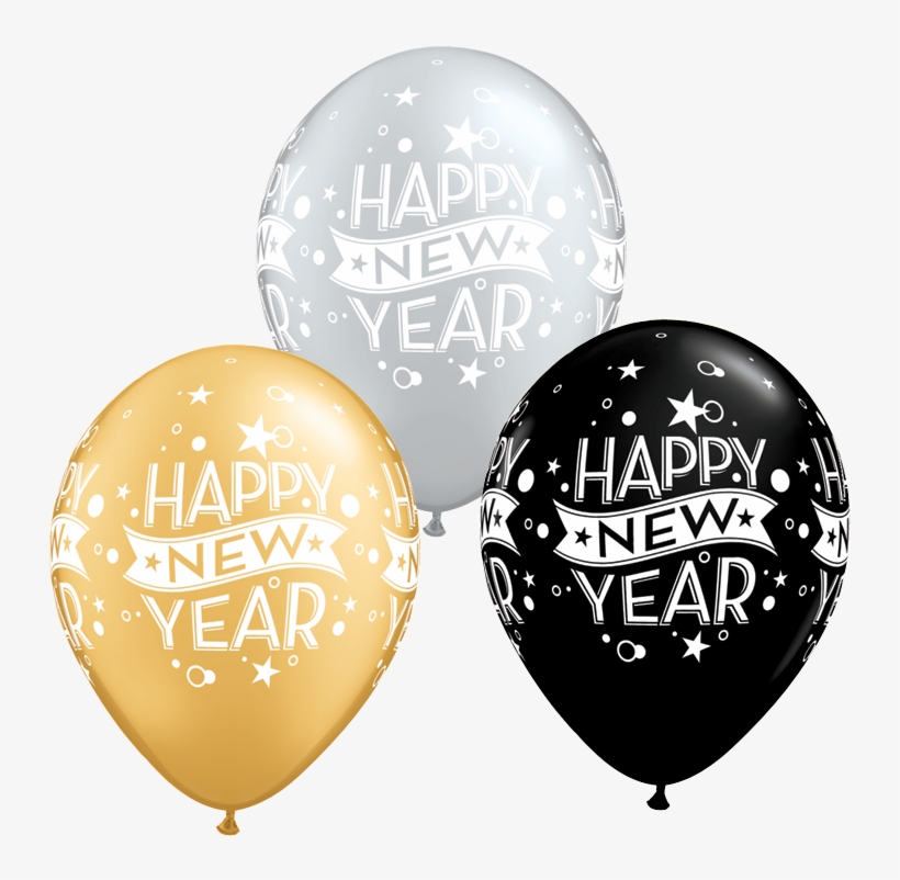 Happy New Year Silver, Gold, & Black Latex Balloons - Gold Latex Balloon Happy New Year 16, transparent png #3938403