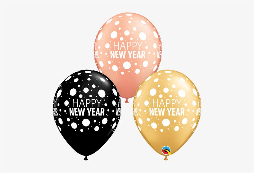 Happy New Year Rose Gold, Black & Gold 11" Latex Balloons - Balloon, transparent png #3938529