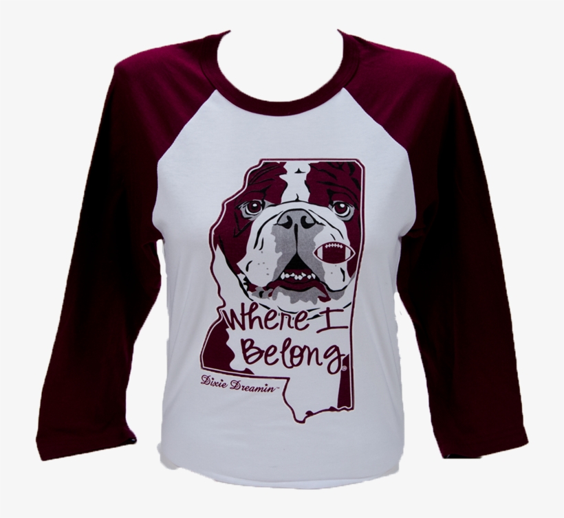 Dixie Raglan Bulldog Face Inside Of Ms Shape Long Sleeve - Raglan Sleeve, transparent png #3942628