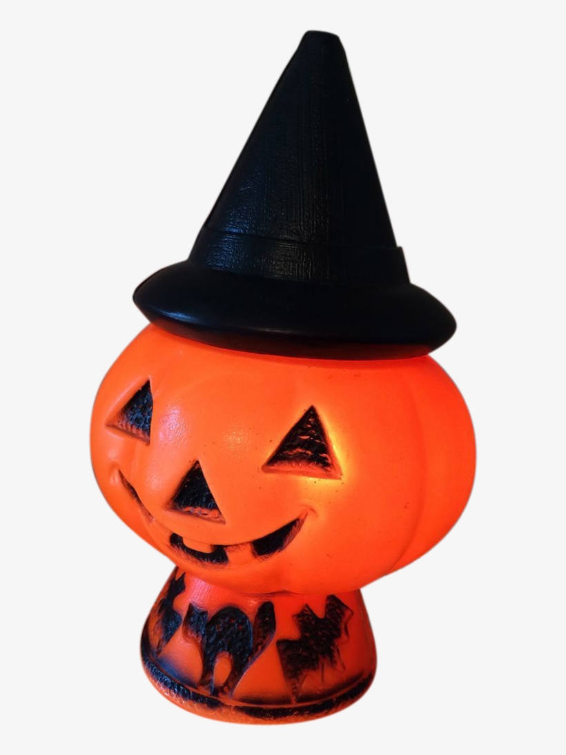 Vintage Halloween Lighted Blow Mold Pumpkin With Witch - Blow Molding, transparent png #3947157