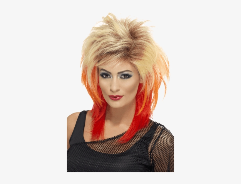 80's Mullet Wig - 80s Mullet Wig Blonde With Red Streaks Smiffys, transparent png #3950486