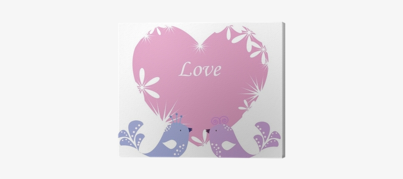 Two Enamoured Birdies On Pink Heart Canvas Print • - Love, transparent png #3951284