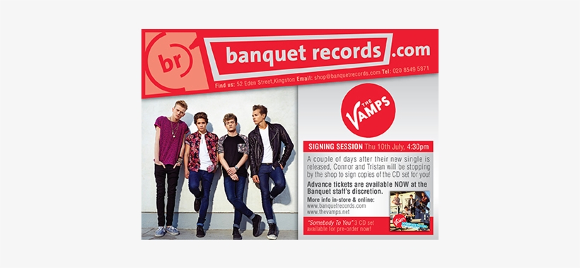 The Vamps / Signing Session Thursday 10th July At Banquet - Vamps - Somebody To You [ep], transparent png #3957571