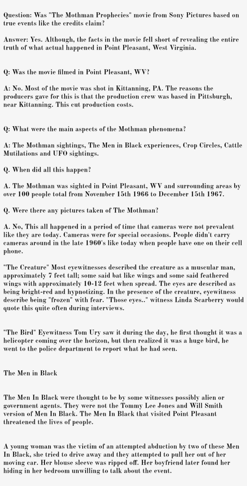 Was "the Mothman Prophecies" Movie From Sony Pictures - Document, transparent png #3962875