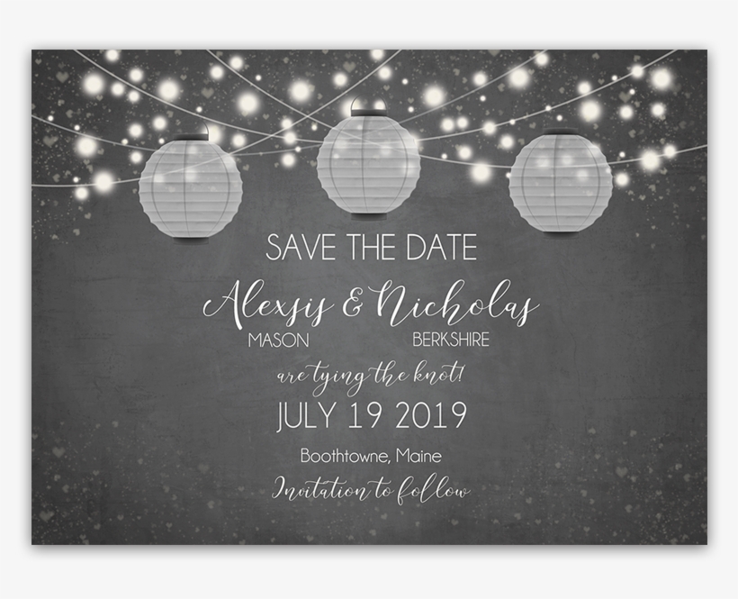 Rustic Save The Date Card Chalkboard Paper Lantern - Wedding Invitation, transparent png #3963026