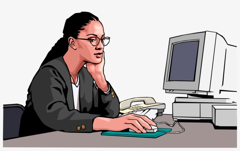 Vector Illustration Of Businesswoman With Mouse Pointer - Cartoon, transparent png #3965325