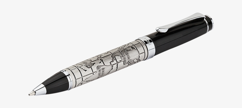 Brass Ballpoint Pen With Antique Etched World Design - Ballpoint Pen, transparent png #3965908