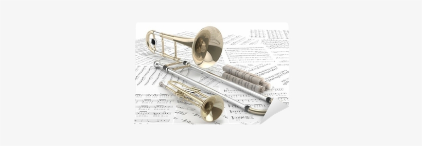 Trombón Y Trompeta Sobre Partituras - Trompetas Y Trombones, transparent png #3966401