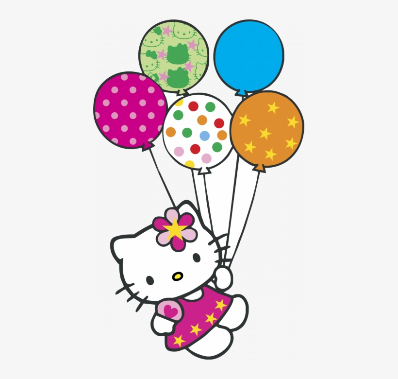 Hello Kitty Logo Globitos - Hello Kitty With Balloons Png, transparent png #3969748