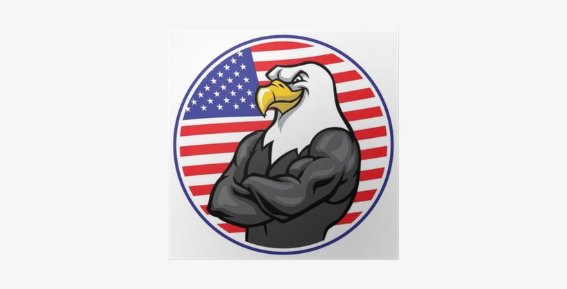 Eagle Mascot Show The Muscle With American Flag Background - Statue Of Liberty New York Bumper Sticker 4x4, transparent png #3970477