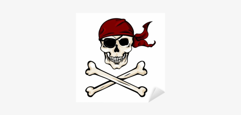 Vector Cartoon Pirate Skull In Red Bandana With Cross - Line Art, transparent png #3973778
