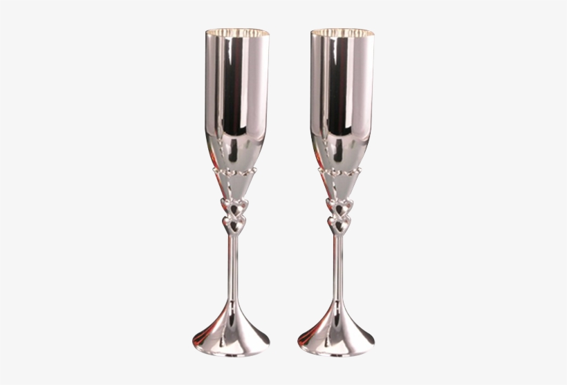 Lovely Double Heart Metal Wedding Champagne Flutes - Metal Champagne Flutes, transparent png #3974040