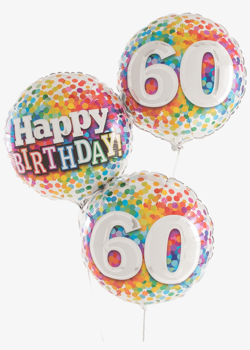 60 Rainbow Confetti Happy Birthday Balloons - 18' Happy Birthday Rainbow Confetti Round Foil Balloon, transparent png #3974068