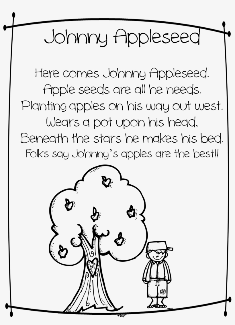Poem Clipart Johnny Appleseed - Johnny Appleseed Coloring Page, transparent png #3975248