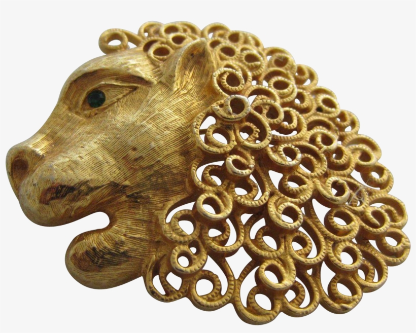 Impressive Jeanne Lion's Head Brooch, C - Brass, transparent png #3975842