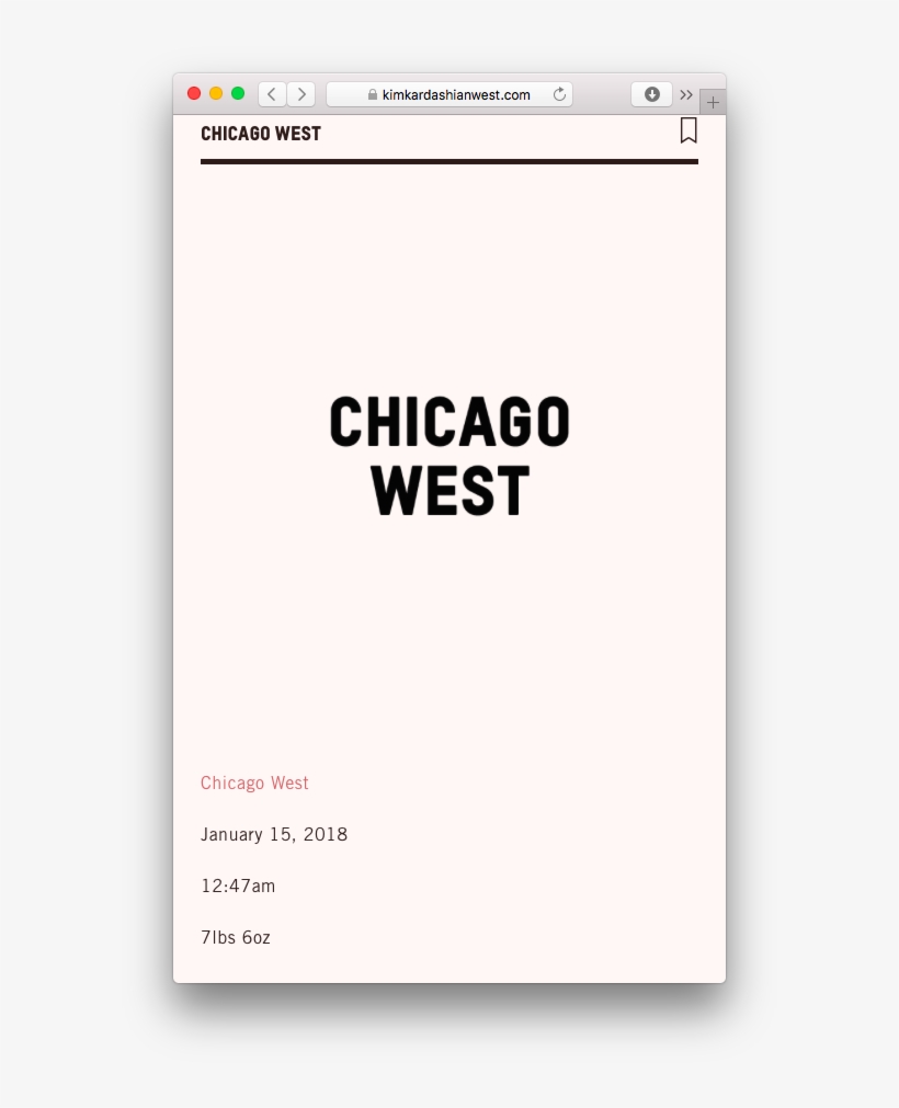 Kim Confirmed The Name On Her Website By Simply Posting - Chicago West, transparent png #3976073