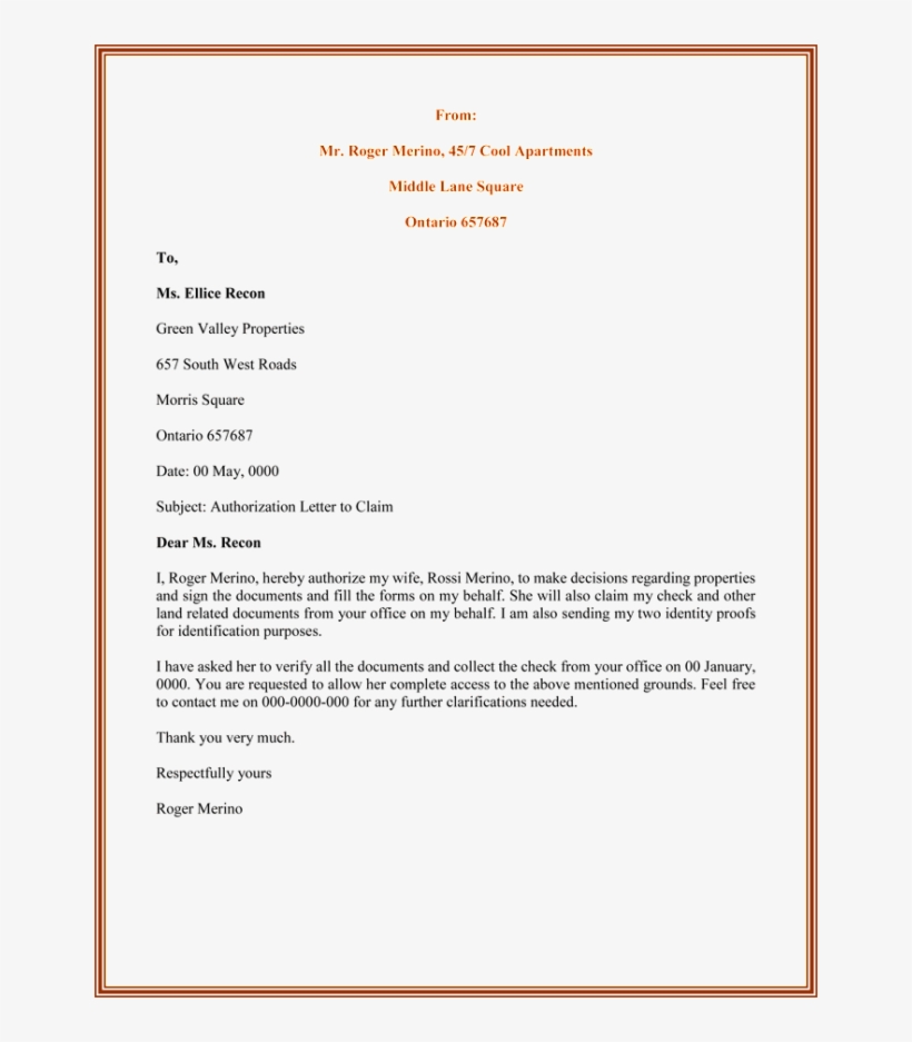 Authorization Certificate Template 25 Best Letter Samples - Claim How To Make Authorization Letter Sample, transparent png #3976950