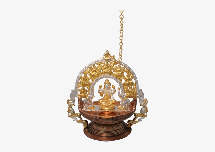 Gold Coated Astalakshmi Hanging Lamp With Chain - Locket, transparent png #3977542
