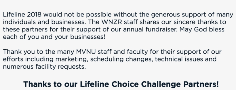 Thank You Lifeline 2018 Would Not Be Possible Without - Grammatical Aspect, transparent png #3980124