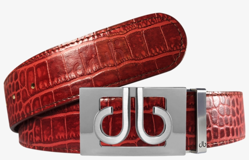 Burgundy Crocodile Textured Leather Belt With Buckle, transparent png #3981030