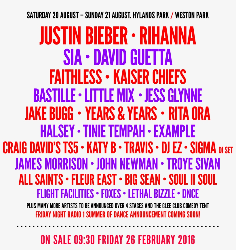 Rihanna And Justin Bieber Are The Official Headliners, - C Festival Line Up, transparent png #3981320