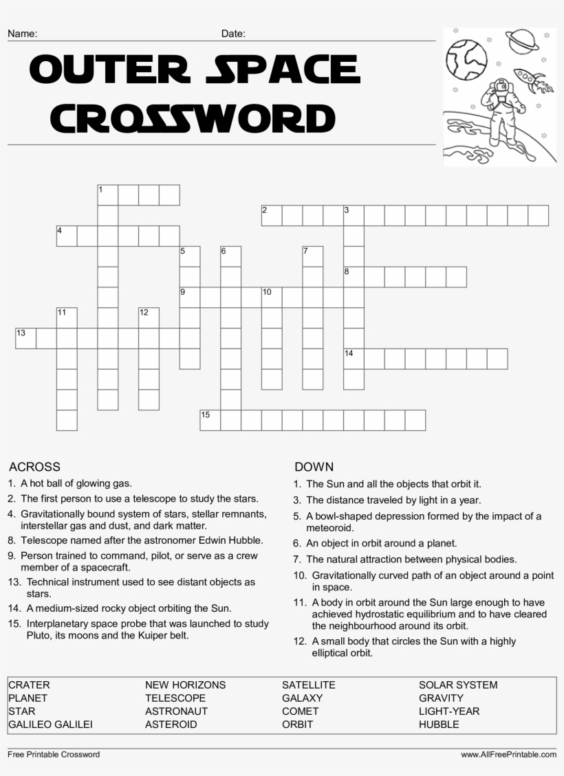 Crossword Puzzle Printable Template Crosswords Lovely - Outer Space Word Search, transparent png #3982944