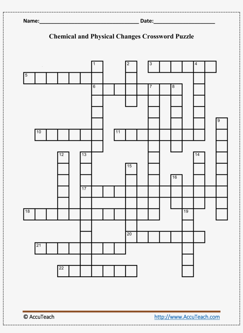 Crosswords Chemical And Physical Chang Crossword Puzzle - Physical And Chemical Changes Crossword, transparent png #3983019