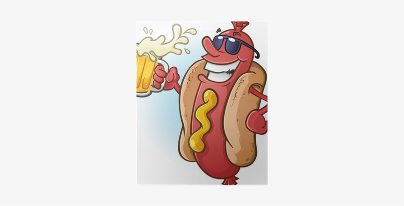 Hot Dog Cartoon Wearing Sunglasses And Drinking Cold - Hotdog Cartoon, transparent png #3983385