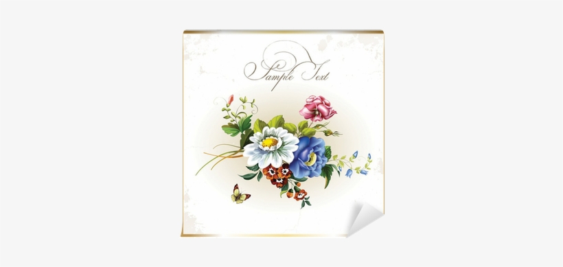 Vintage Postcard With Beautiful Flowers Wall Mural - Women's Wallets Pu Leather Luxury Cute - Black1, transparent png #3984470