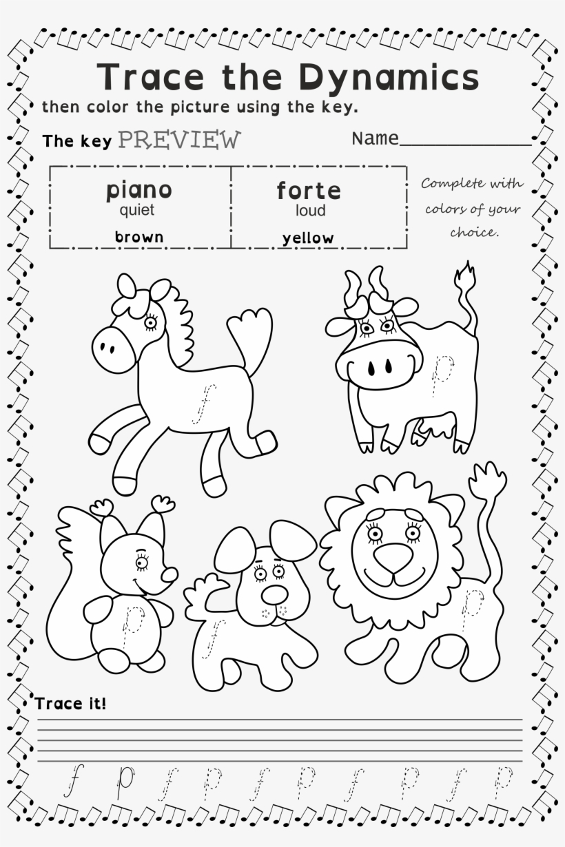 Trace And Color Worksheets For Beginners - Music, transparent png #3988535