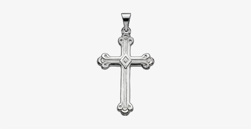 Trefoil Platinum Cross - 14k White Gold Budded Cross Charm Pendant - 32mm, Adult, transparent png #3997888