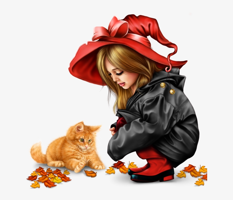 Little Girl In Raincoat With A Kitty Png - Child, transparent png #3999129