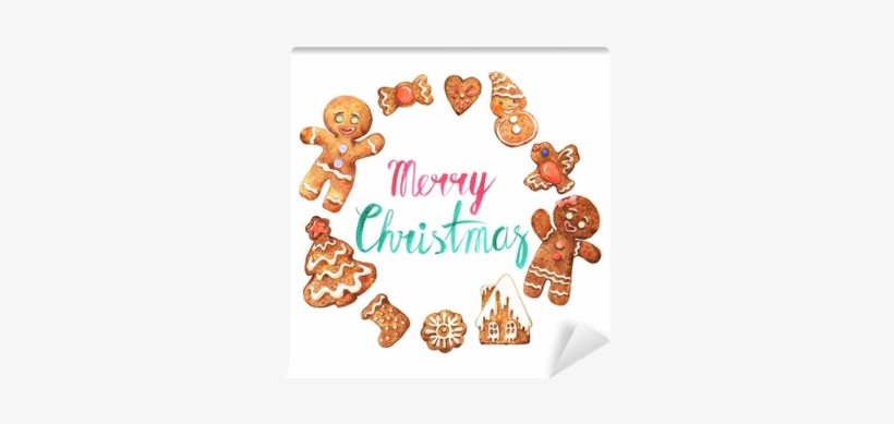 Watercolor Christmas Wreath With Gingerbread Cookies - Watercolor Painting, transparent png #40448