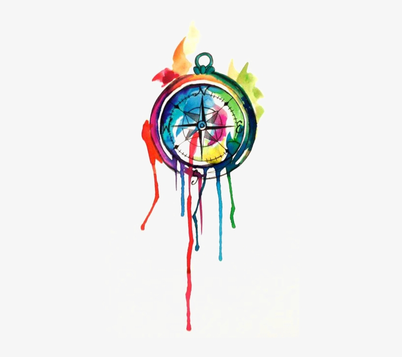 Drawing Clock Watercolor - Coloured Compass Tattoo On Me, transparent png #40889