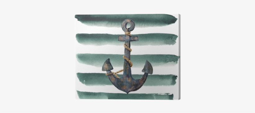 Watercolor Retro Anchor With Rope On Striped Background - Interestprint Custom Watercolor Anchor Stripe Vintage, transparent png #42194