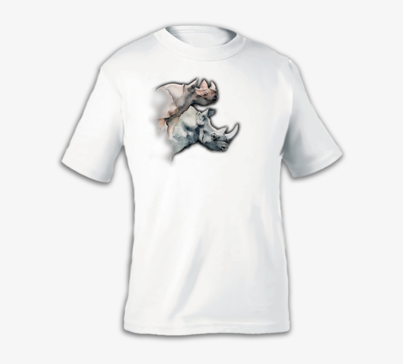 Watercolor African Rhinos White T-shirt - Rhinow, transparent png #43811