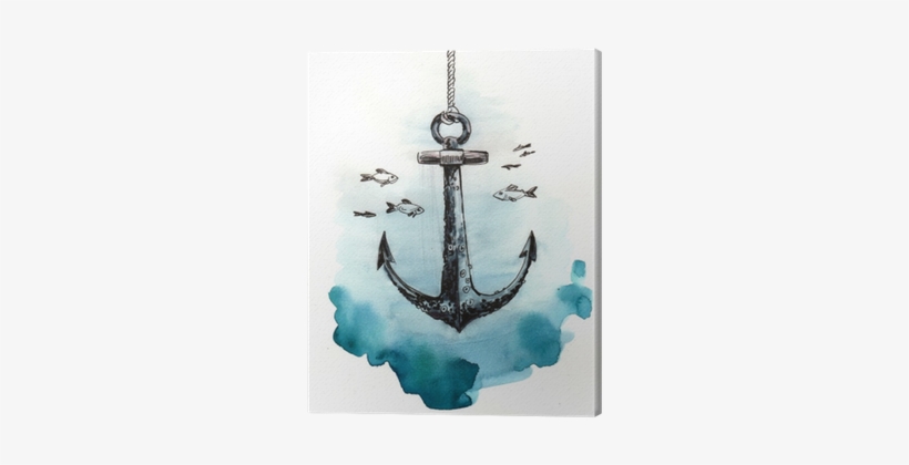 Watercolor Sketch Of An Anchor Underwater Canvas Print - Underwater Anchor Sketch, transparent png #44141