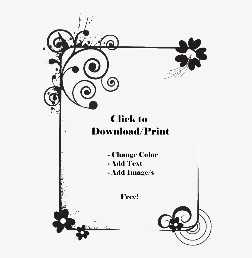 Printable Flower Border Png - Floral Border Design Black And White, transparent png #44248