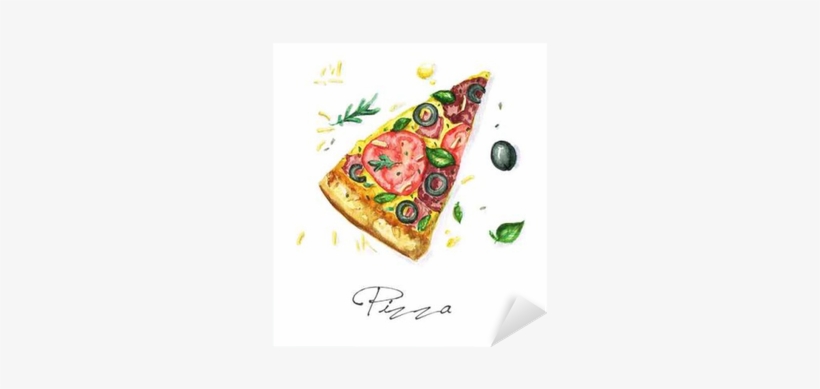 Sticker Watercolor Voedsel Schilderij - Pizza Con Acuarela, transparent png #44477