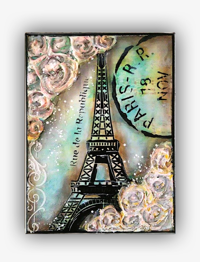 Paris Eiffel Tower Mixed Media Tutorial Nika In Wonderland - Paris Mixed Media, transparent png #45235