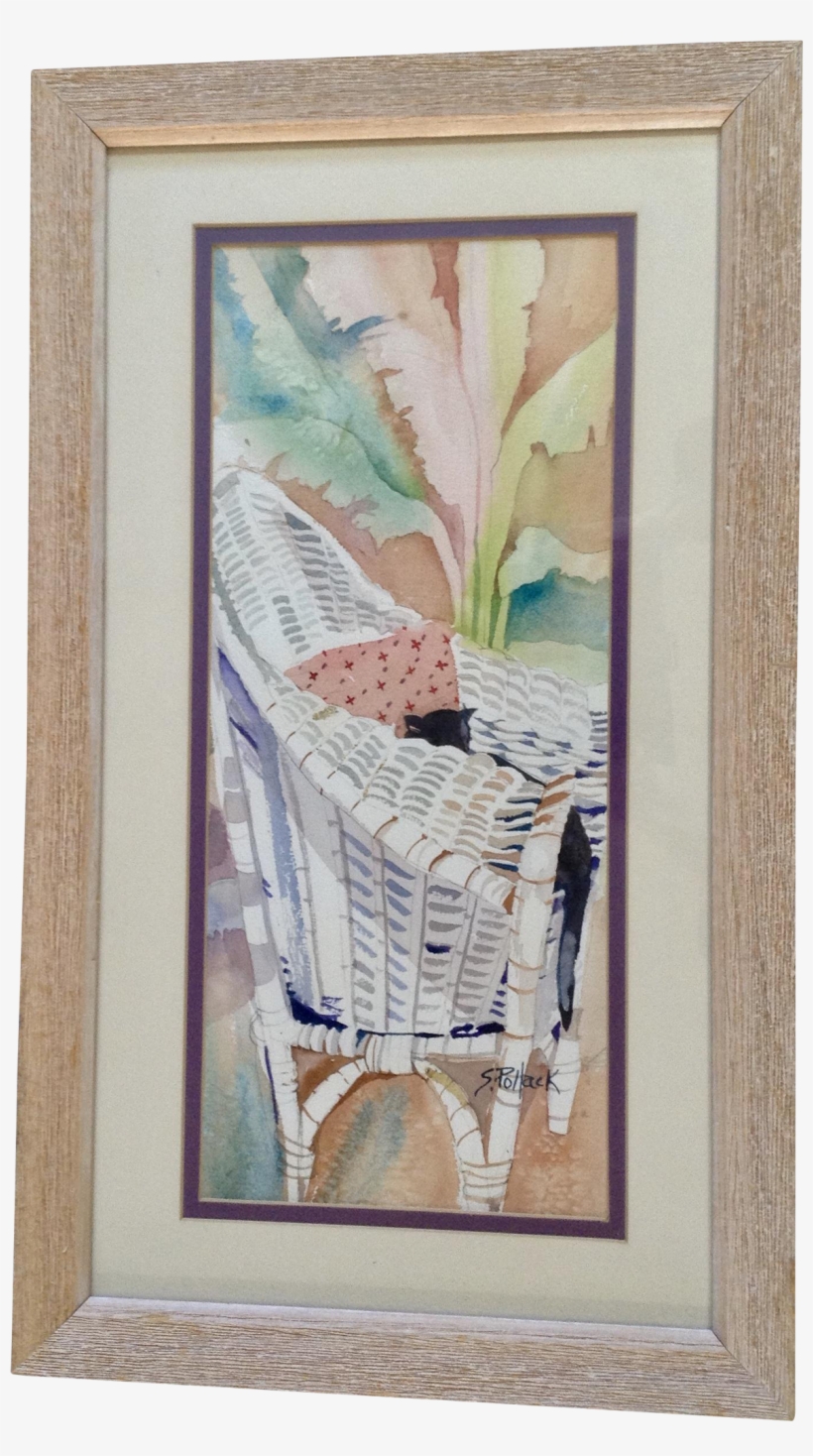 S Pollack, Black Cat Sleeping In Whicker Chair, Watercolor - Picture Frame, transparent png #45535