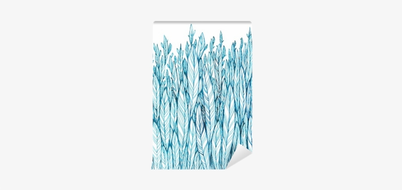 Pattern Of Blue Leaves, Grass, Feathers, Watercolor - Watercolor Painting, transparent png #46202