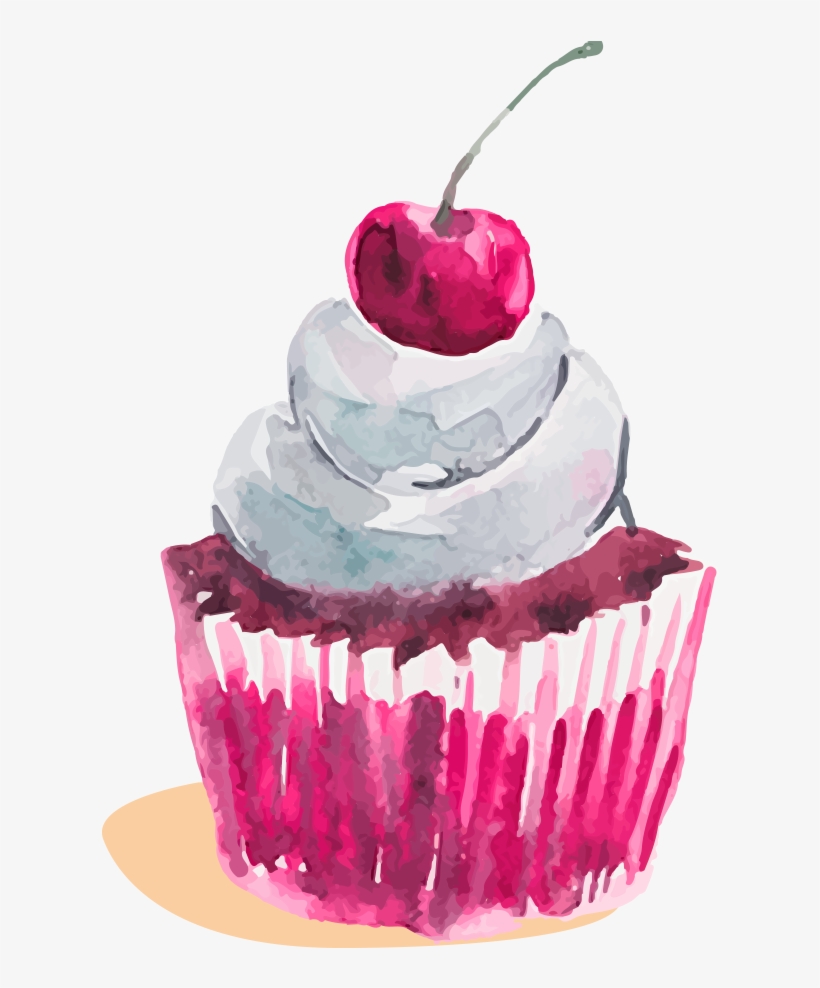 Pastry Drawing Watercolor Graphic Black And White - Cupcake Watercolor Png, transparent png #47632