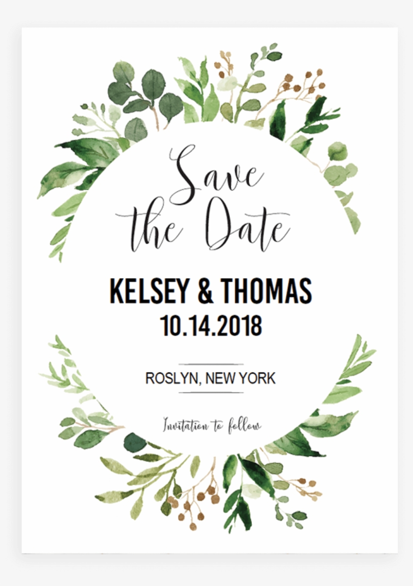 Green Leaves Invitation Template - Save The Date Template Green, transparent png #49222