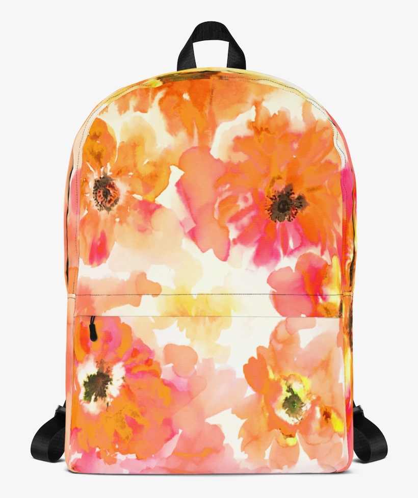Watercolor Anemones Orange & Yellow Backpack - Png Watercolor Anemones Orange & Yellow Backpack, transparent png #49690