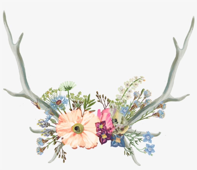 Deer Tumblr Aesthetic Flowercrown Fawn Ear Ears Antler - Aesthetic Tumblr Flowers Drawing, transparent png #400031