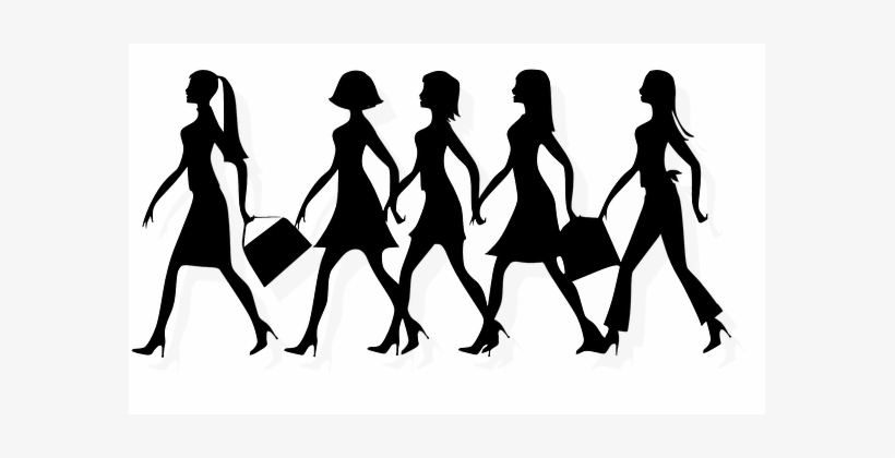Women Ladies Females Girls Walking Black S - Woman Shopping Clipart Png, transparent png #400505